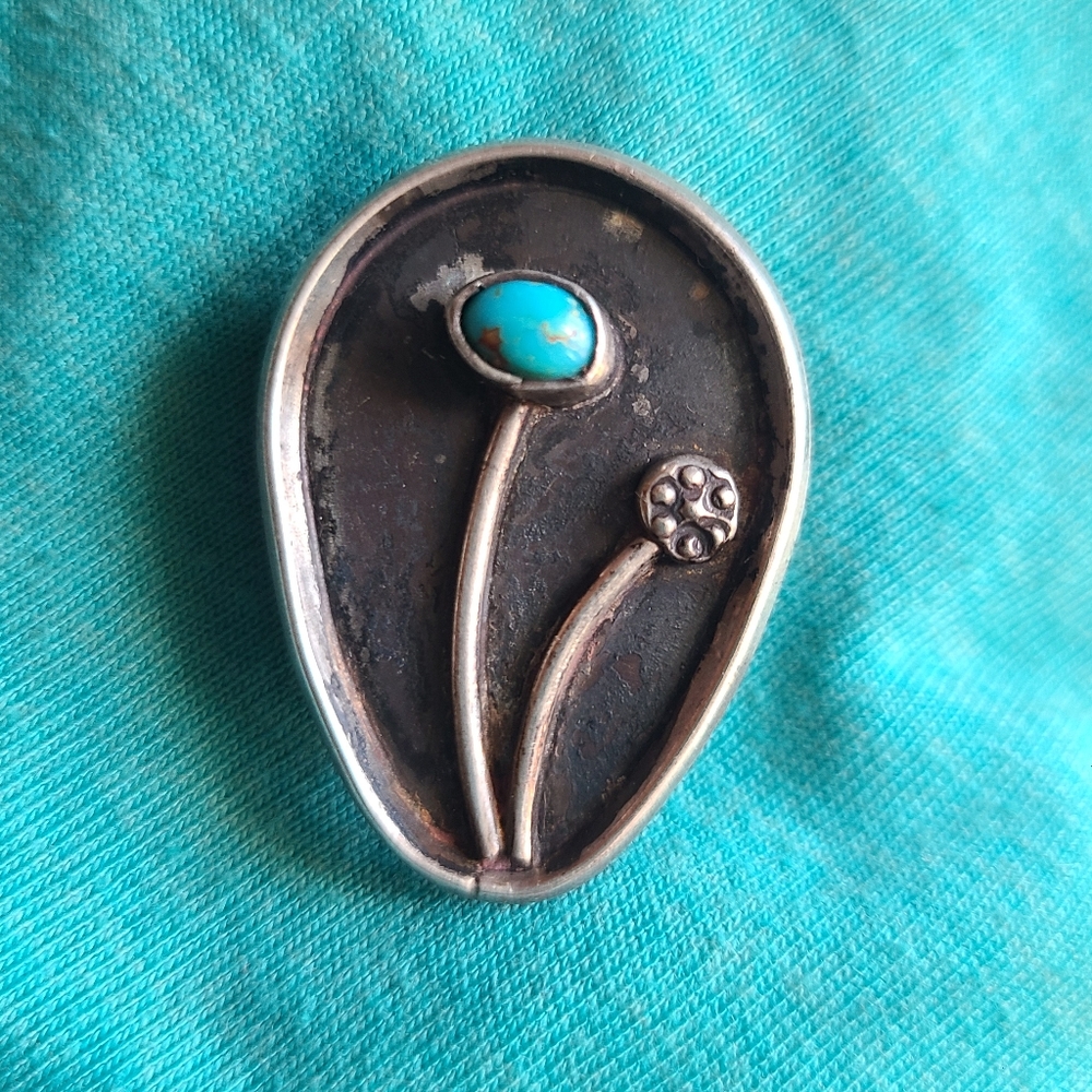 1950's Sterling and Turquoise Floral Bolo
